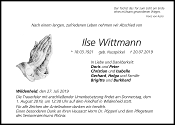 Anzeige von Ilse Wittmann von MGO