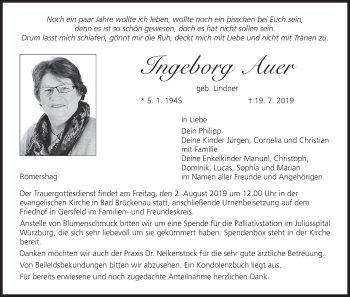 Anzeige von Ingeborg Auer von MGO