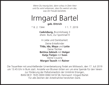 Anzeige von Irmgard Bartel von MGO