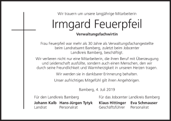 Anzeige von Irmgard Feuerpfeil von MGO