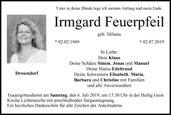Anzeige von Irmgard Feuerpfeil von MGO