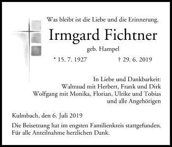 Anzeige von Irmgard Fichtner von MGO