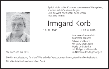 Anzeige von Irmgard Korb von MGO