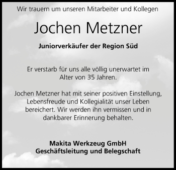 Anzeige von Jochen Metzner von MGO