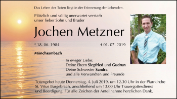 Anzeige von Jochen Metzner von MGO