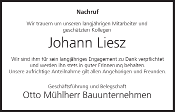 Anzeige von Johann Liesz von MGO