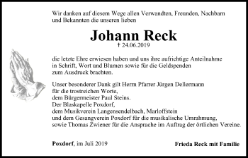 Anzeige von Johann Reck von MGO