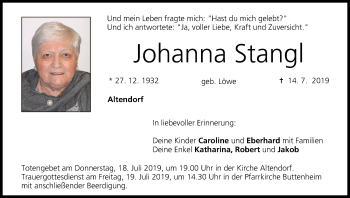Anzeige von Johanna Stangl von MGO