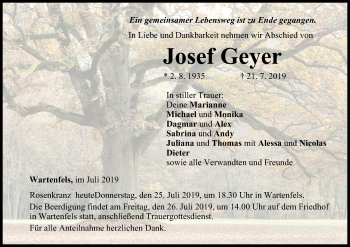 Anzeige von Josef Geyer von MGO