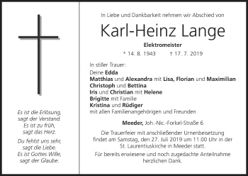 Anzeige von Karl-Heinz Lange von MGO