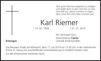 Anzeige von Karl Riemer von MGO