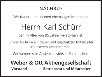 Anzeige von Karl Schürr von MGO