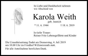Anzeige von Karola Weith von MGO