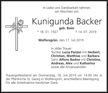 Anzeige von Kunigunda Backer von MGO