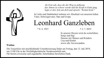 Anzeige von Leonhard Ganzleben von MGO
