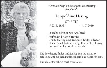 Anzeige von Leopoldine Hering von MGO