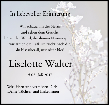 Anzeige von Liselotte Walter von MGO
