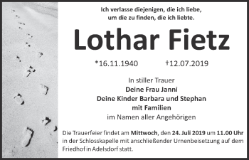 Anzeige von Lothar Fietz von MGO