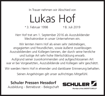 Anzeige von Lukas Hof von MGO