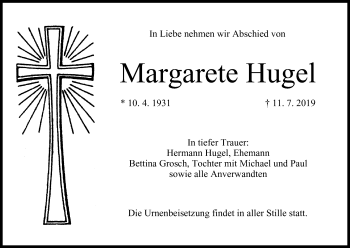 Anzeige von Margarete Hugel von MGO