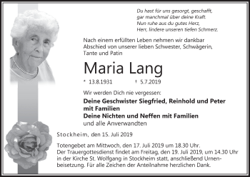 Anzeige von Maria Lang von MGO