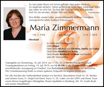 Anzeige von Maria Zimmermann von MGO