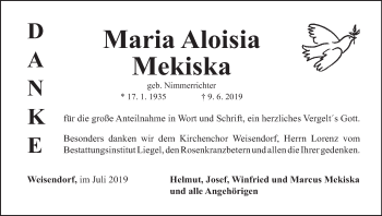Anzeige von Maria Aloisia Mekiska von MGO