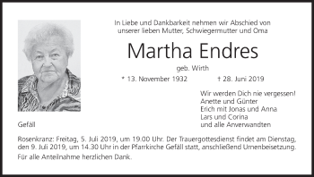 Anzeige von Martha Endres von MGO