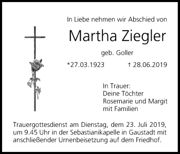Anzeige von Martha Ziegler von MGO