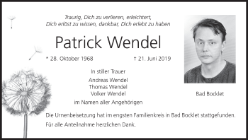 Anzeige von Patrick Wendel von MGO