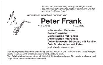 Anzeige von Peter Frank von MGO