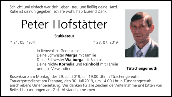 Anzeige von Peter Hofstätter von MGO