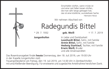 Anzeige von Radegundis Bittel von MGO