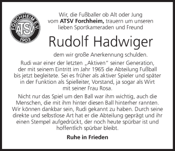 Anzeige von Rudolf Hadwiger von MGO
