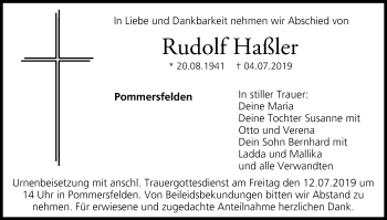 Anzeige von Rudolf Haßler von MGO