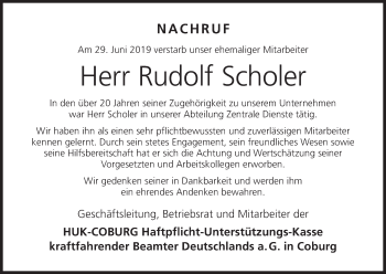 Anzeige von Rudolf Scholer von MGO