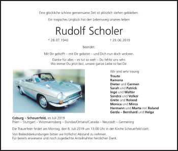 Anzeige von Rudolf Scholer von MGO
