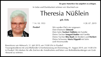 Anzeige von Theresia Nüßlein von MGO