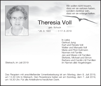 Anzeige von Theresia Voll von MGO