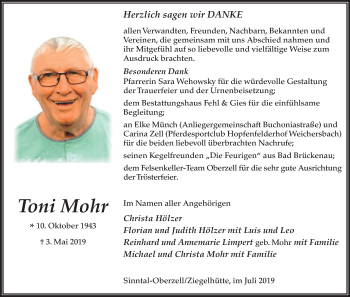 Anzeige von Toni Mohr von MGO