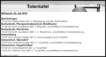 Anzeige von Totentafel vom 03.07.2019 von MGO