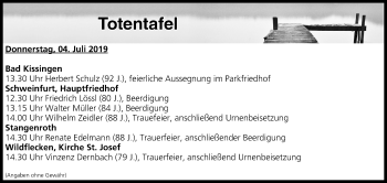 Anzeige von Totentafel vom 04.07.2019 von MGO