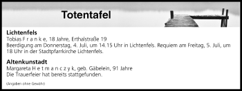 Anzeige von Totentafel vom 04.07.2019 von MGO