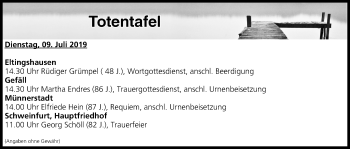 Anzeige von Totentafel vom 09.07.2019 von MGO