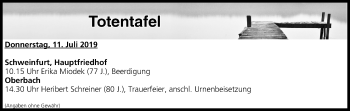 Anzeige von Totentafel vom 11.07.2019 von MGO