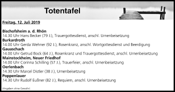 Anzeige von Totentafel vom 12.07.2019 von MGO