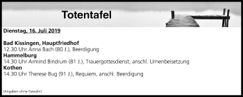 Anzeige von Totentafel vom 16.07.2019 von MGO