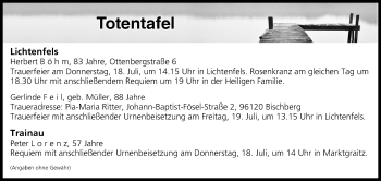 Anzeige von Totentafel vom 17.07.2019 von MGO
