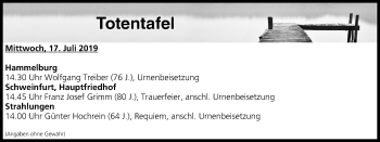 Anzeige von Totentafel vom 17.07.2019 von MGO