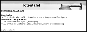 Anzeige von Totentafel vom 18.07.2019 von MGO